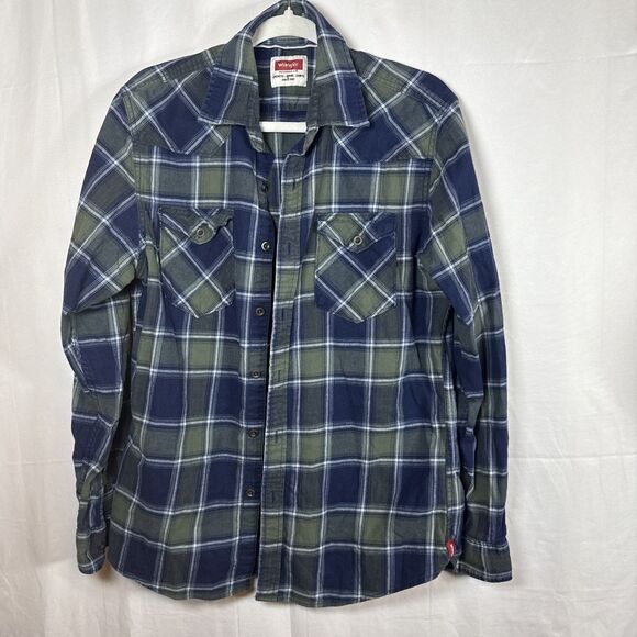 Wrangler Western Shirt Women's Size M Green Plaid Long Sleeve Preowned - Picture 1 of 12